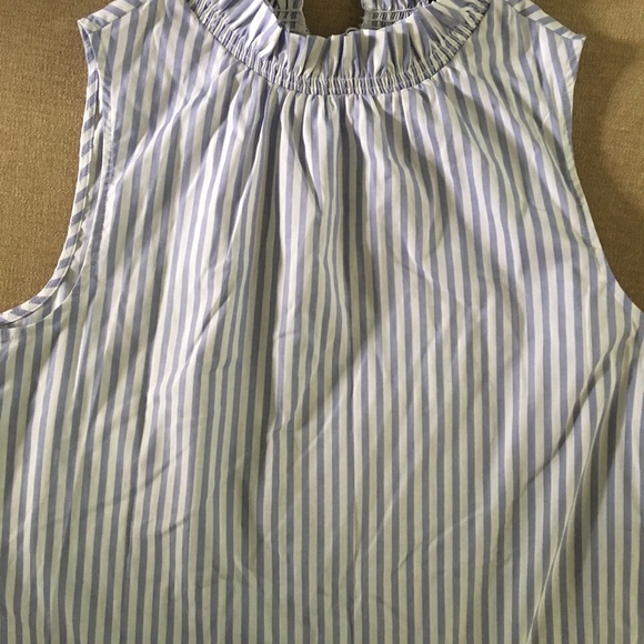 NWT Banana Republic blue stripe ruffle neck top - Picture 5 of 7